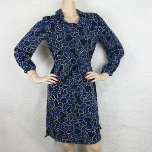 "BANANA REPUBLIC" BLUE FLORAL LONG SLEEVES TIE WAIST CAREER DRESS SIZE: 4 NWT